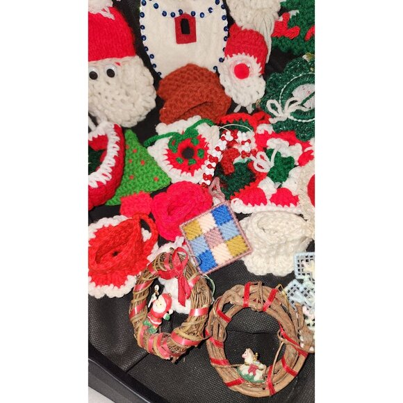 Crocheted Christmas Ornaments Set Of 28 Handmade Decor Wreaths Santa Stockings T - Picture 4 of 13